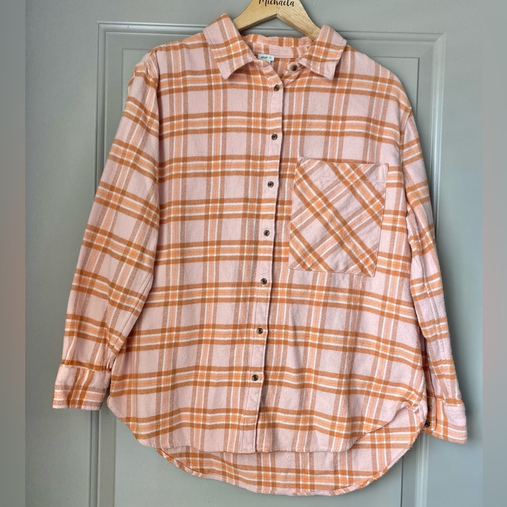 Aerie Oversized Vintage Orange Plaid Button Down Flannel | Size S